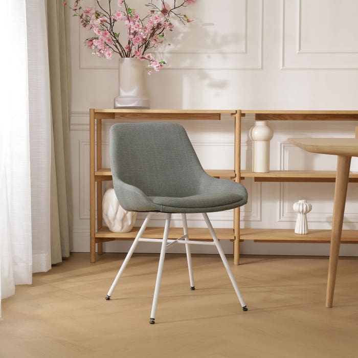 Noa-Isa eetkamerstoel groen - wit onderstel keukenstoel - stoffen stoel - scandinavisch - modern - comfortabele - zonder armleuning - witte poten