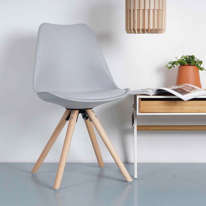 Legno eetkamerstoel lichtgrijs - houten onderstel - kuipstoel - scandinavisch
