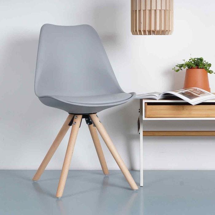 Legno stoel lichtgrijs - Houten onderstel - Set van 4 
