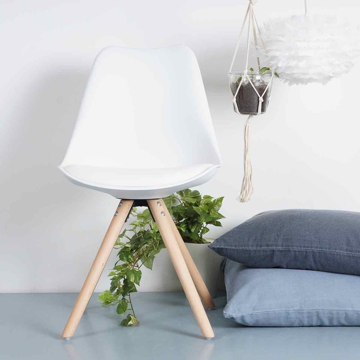 Legno stoel wit - Houten onderstel - Set van 4