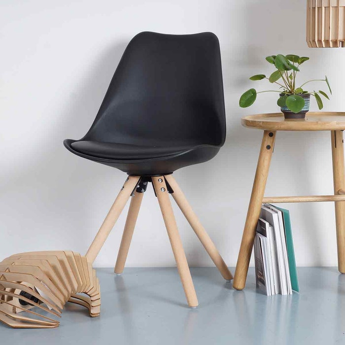Legno eetkamerstoel zwart - houten onderstel - ralf