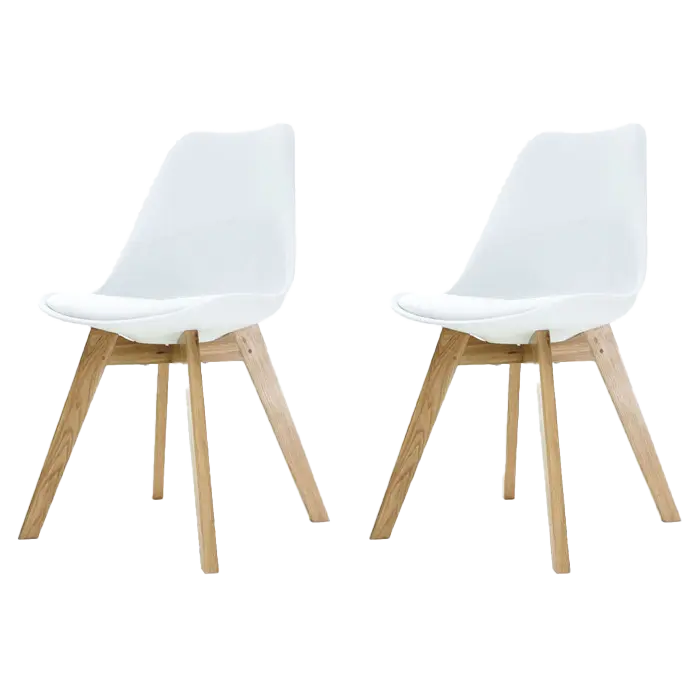 Madera eetkamerstoel wit - Houten onderstel - Set van 2