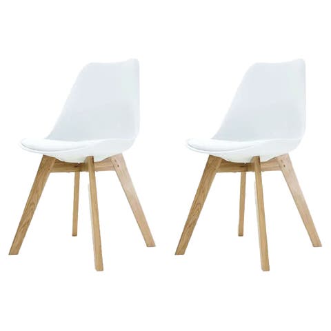 Madera eetkamerstoel wit - Houten onderstel - Set van 2