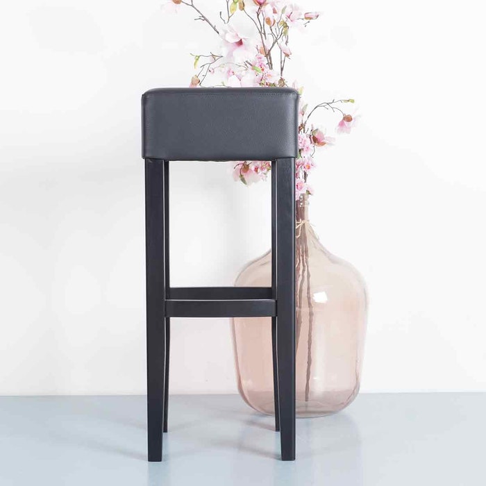 Alexander houten barkruk zwart met leren zitting - 80 cm - thonet - buighout