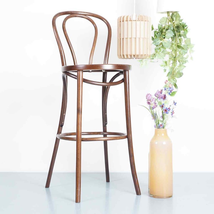 Vienna Thonet No. 18 houten barkruk walnoot - 75 cm - bar - horeca - retro - jaren '50 - klassieke