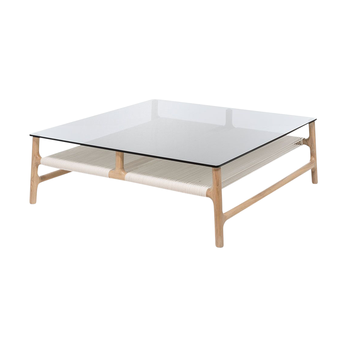 Fawn coffee table houten salontafel whitewash - met glazen tafelblad grey - 90 x 90 cm