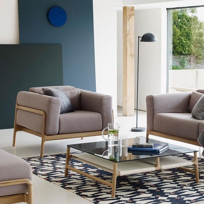 Fawn coffee table houten salontafel whitewash - met glazen tafelblad grey - 90 x 90 cm - koffietafel - glas - eiken - design - vierkant - eikenhouten - licht eiken - moderne - scandinavisch - woonkamer