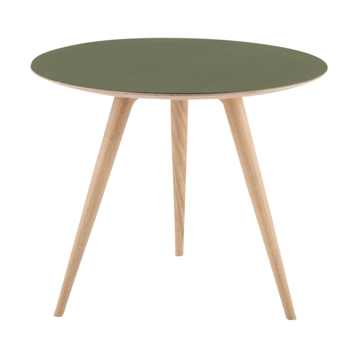 Arp side table houten bijzettafel whitewash - met linoleum tafelblad olive - Ø 55 cm