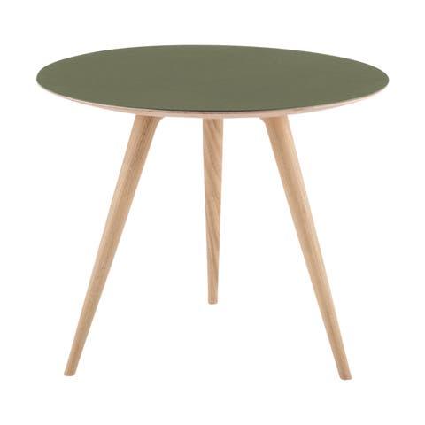 Arp side table houten bijzettafel whitewash - met linoleum tafelblad olive - Ø 55 cm