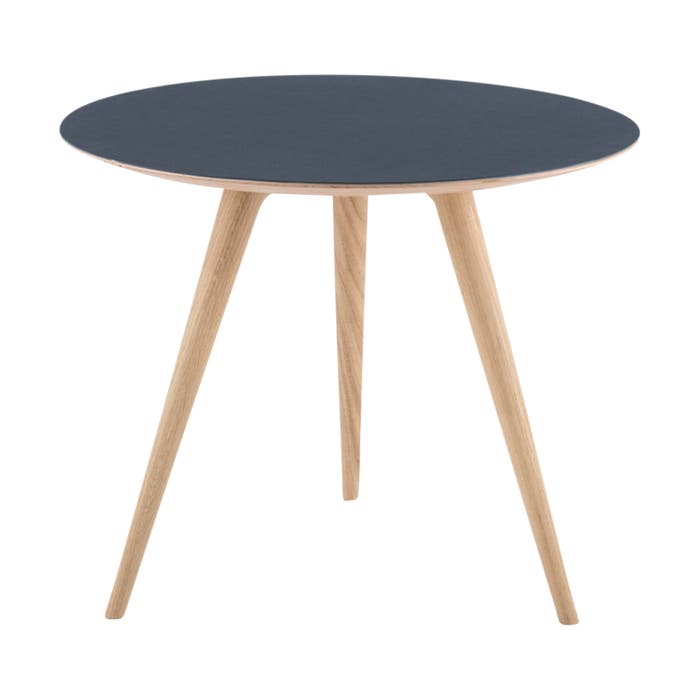 Arp side table houten bijzettafel whitewash - met linoleum tafelblad smokey blue - Ø 55 cm