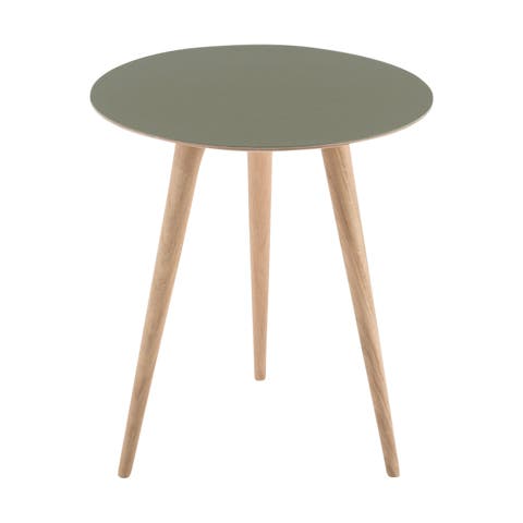 Arp side table houten bijzettafel whitewash - met linoleum tafelblad olive - Ø 45 cm