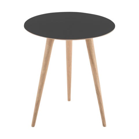 Arp side table houten bijzettafel whitewash - met linoleum tafelblad nero - Ø 45 cm
