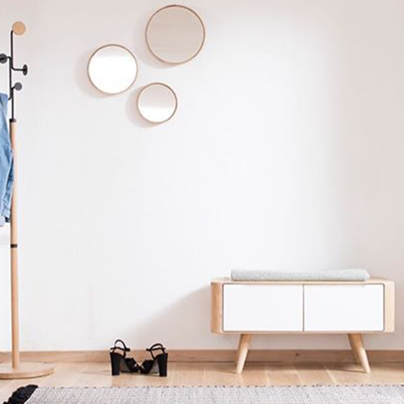 Ena storage bench houten opbergbankje whitewash - 90 x 42 cm - hal kast - scandinavisch - eiken