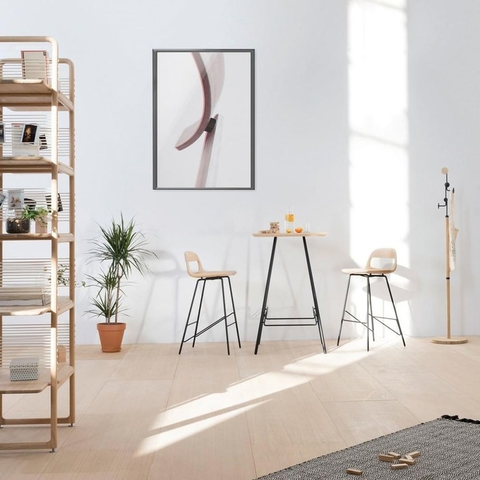 Leina bar chair - barkruk met houten zitting en zwart onderstel - 75 cm  - eiken - bar - barstoel