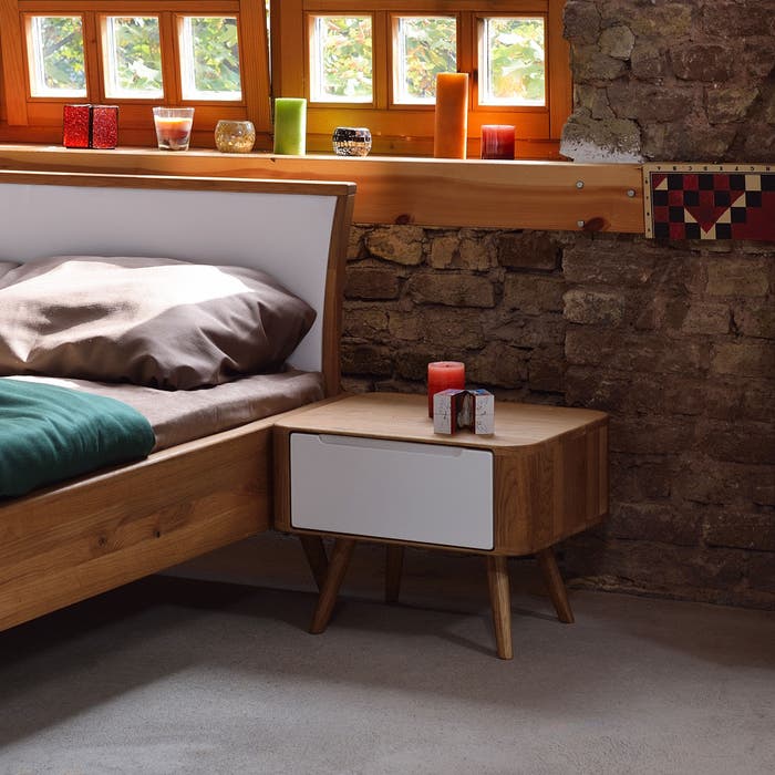 Ena nightstand 55 houten nachtkastje naturel - 1 lade - bijzettafel - met lade - eiken - design - modern - tafeltje - wit hout