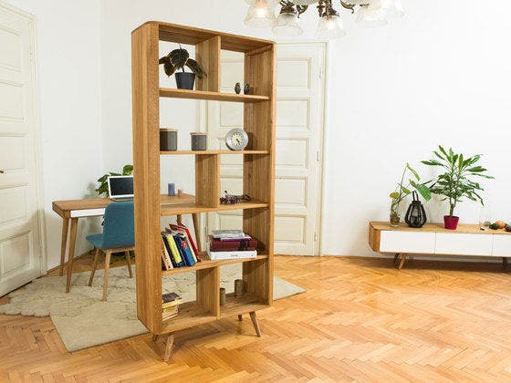 vingerafdruk media bestuurder Ena room divider houten boekenkast naturel - 90 x 200 cm | Gewoonstijl