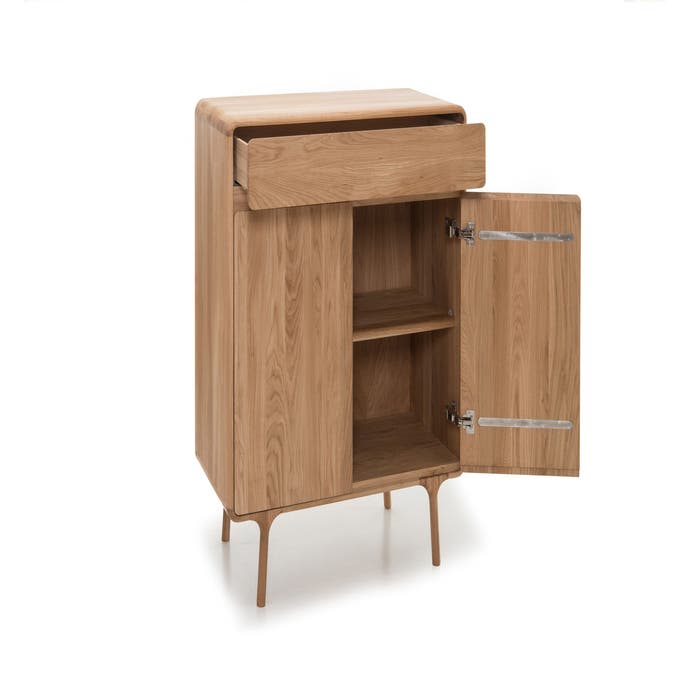 Fawn cabinet houten opbergkast naturel - 90 x 110 cm - opbergkast - woonkamer - hout - smal - met deuren - eiken