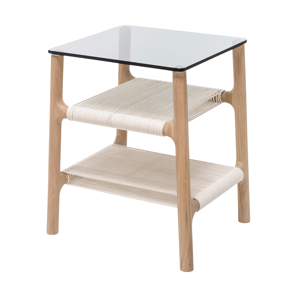 Fawn side table houten bijzettafel whitewash - met glazen tafelblad grey - 42 x 34 cm
