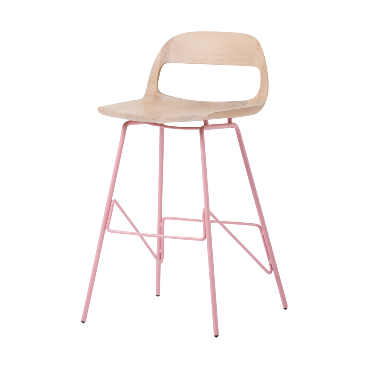 Leina bar chair - barkruk met houten zitting en roze onderstel - 65 cm