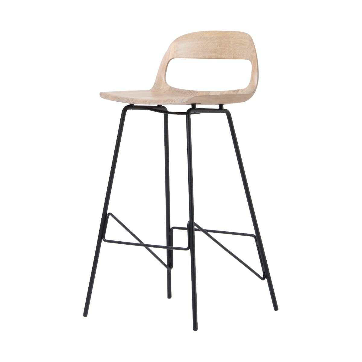 Leina bar chair - barkruk met houten zitting en zwart onderstel - 75 cm 
