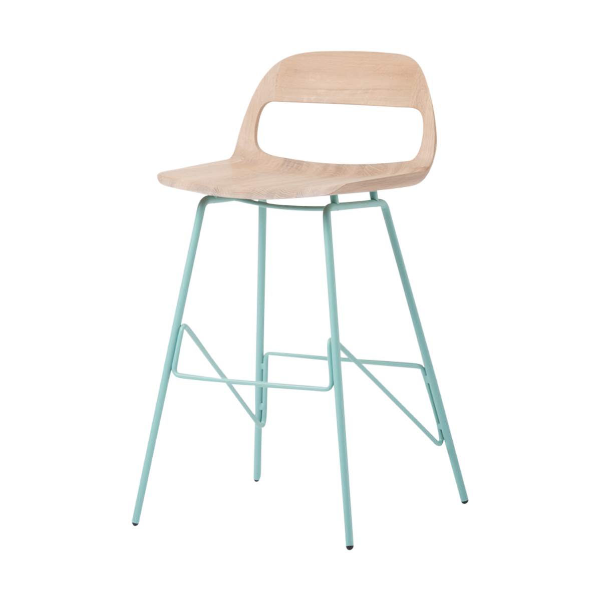 Leina bar chair - barkruk met houten zitting en groen onderstel - 65 cm