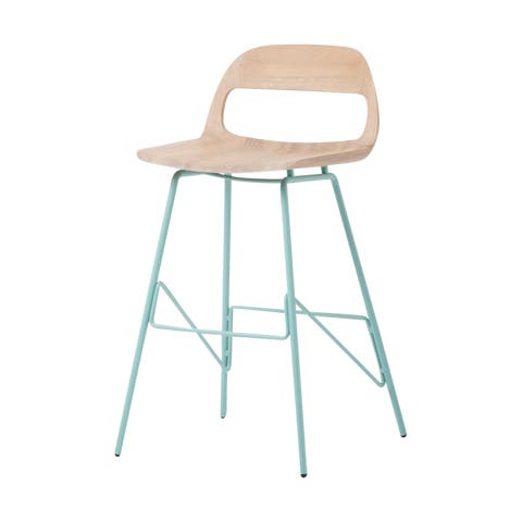 Leina bar chair - barkruk met houten zitting en groen onderstel - 65 cm