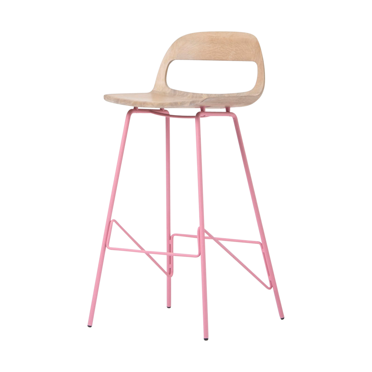 Leina bar chair - barkruk met houten zitting en roze onderstel - 75 cm 