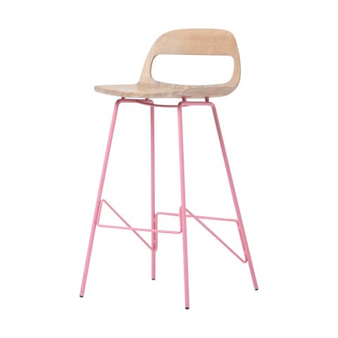 Leina bar chair - barkruk met houten zitting en roze onderstel - 75 cm 