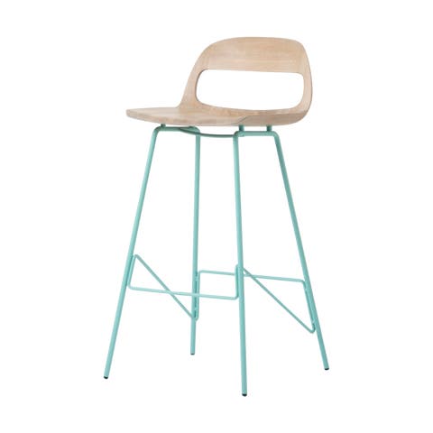 Leina bar chair - barkruk met houten zitting en groen onderstel - 75 cm 