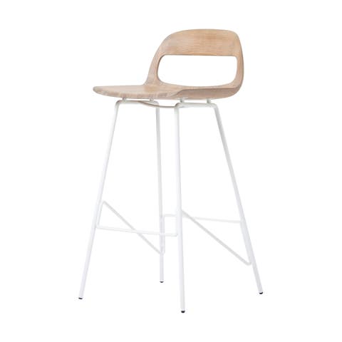 Leina bar chair - barkruk met houten zitting en wit onderstel - 75 cm 