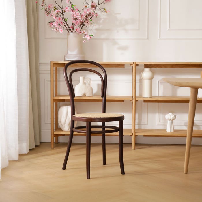 Vienna Thonet No. 14 houten bistrostoel walnoot - met rotan zitting - eetkamerstoel - scandinavisch - jaren '50