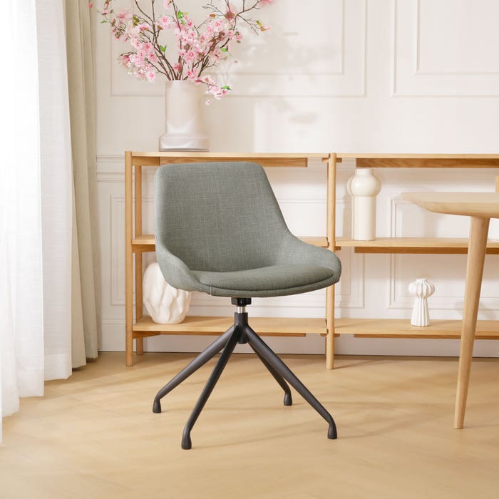 Nola-Isa draaibare eetkamerstoel groen - zwart onderstel design - scandinavisch - luxe - stoffen stoel - hotel chique- zwarte poten