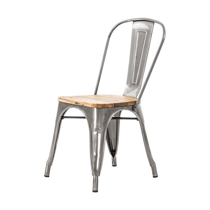 Metalen eetkamerstoel industrieel metaal - met houten zitting
