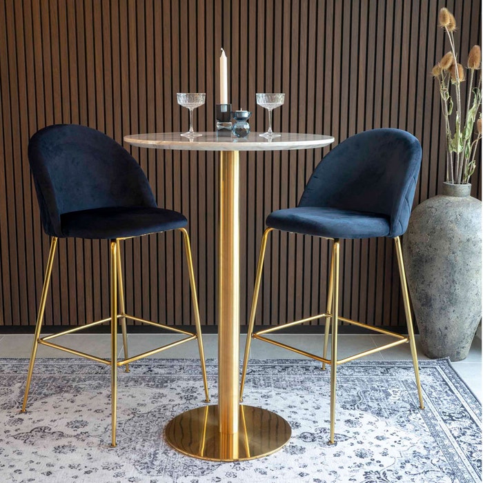 Aniek barkruk velvet blauw - gouden onderstel - 77 cm - fluwelen - velours