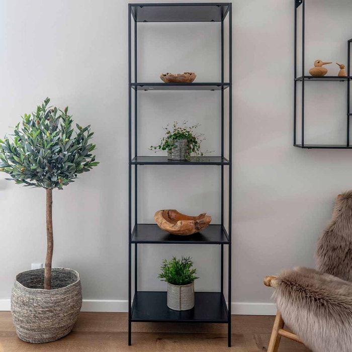 Karen houten opbergkast zwart - 170 x 51 cm - boekenkast - vakkenkast -  industrieel - hoog - modern