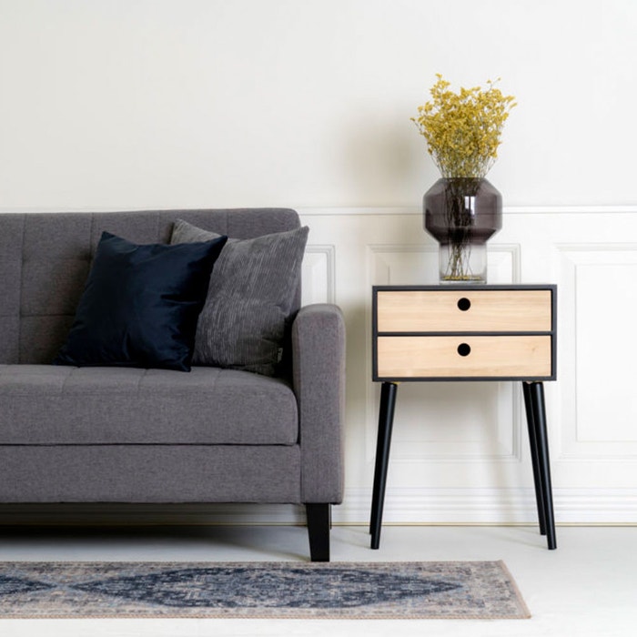 Amber houten nachtkastje zwart - met lades - modern - 2 lades - tafeltje