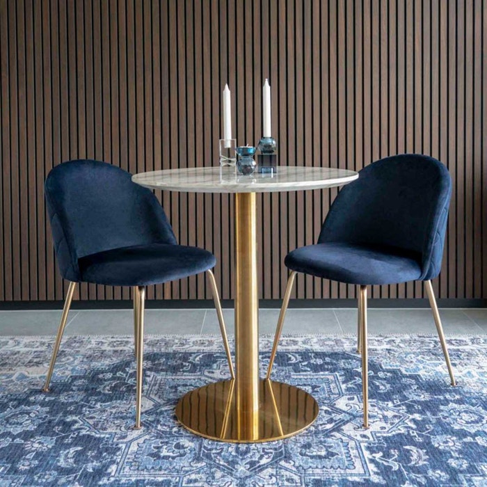 Aniek eetkamerstoel velvet blauw - gouden onderstel - fluweel - velours - moderne