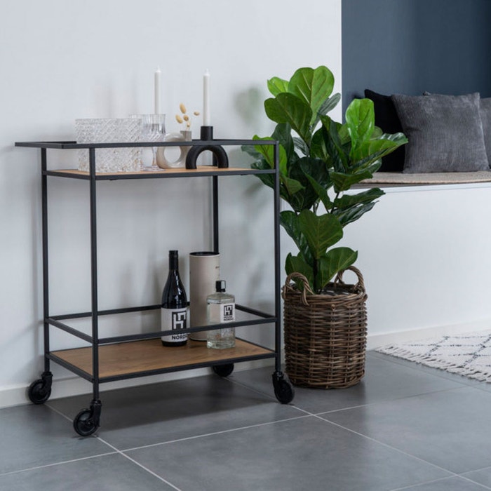 Flore houten keuken trolley naturel - met wielen