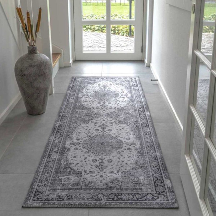 Valerie vloerkleed zwart - 200 x 80 cm - kleed - woonkamer - slaapkamer - laagpolig - zwart wit - rechthoekig