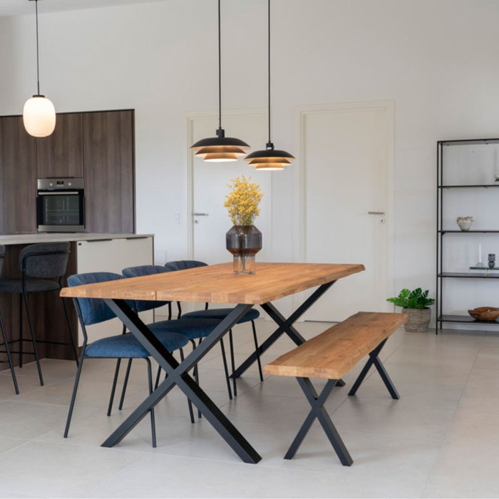 Fendi eikenhouten eettafel naturel - 200 x 95 cm - tafel - eetkamertafel - eiken - industrieel - 6 persoons - rechthoekig - metalen poten - lichtbruin