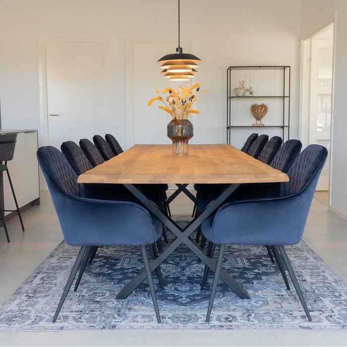 Fendi eikenhouten eettafel naturel - 300 x 100 cm - tafel - eetkamertafel - eiken - industrieel - 6 persoons - 8 persoons - rechthoekig - lange eettafel - metalen poten - lichtbruin