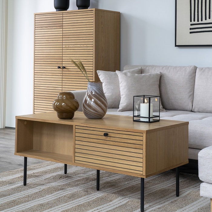 Ruben houten salontafel naturel - 100 x 50 cm - koffietafel - industriele - rechthoekige - met opbergruimte - moderne - bruin - 100 cm