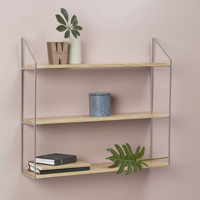Cara houten wandrek met grijs metaal - 60 x 54 cm - opbergrek - industriele