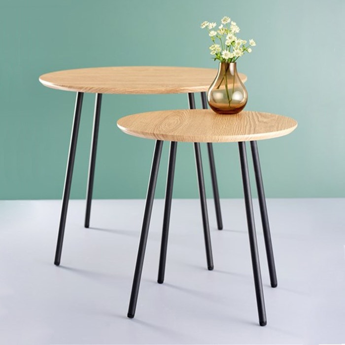 Jolijn houten bijzettafel naturel - Ø 55 cm - bijzettafeltje - tafeltje - voor bank - metaal - bruin  - woonkamer