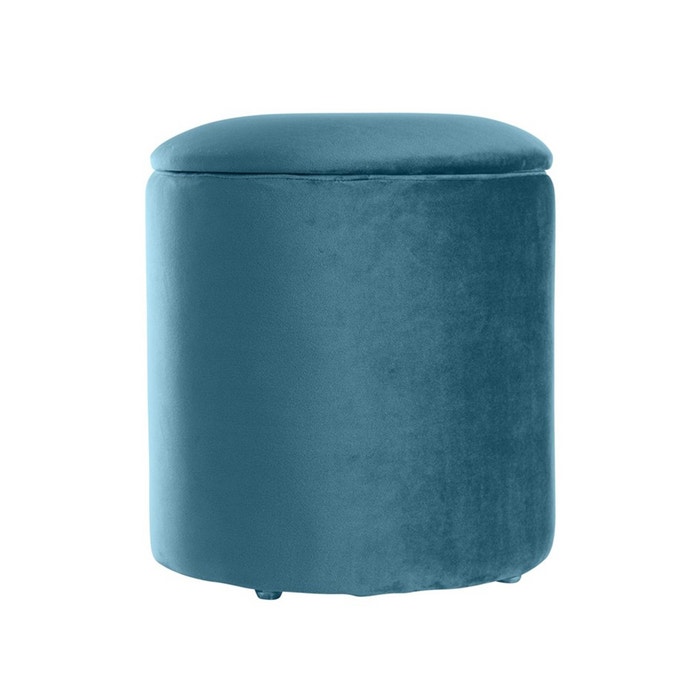 Romy velvet poef blauw - Ø 36 cm - ronde - fluwelen - voetenbank