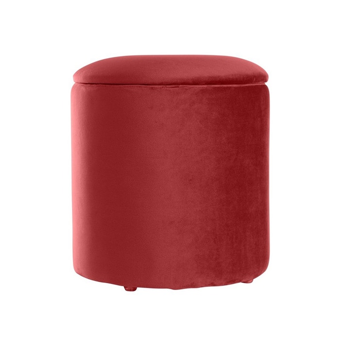 Romy velvet poef rood - Ø 36 cm - rond - velours - opbergruimte - hocker