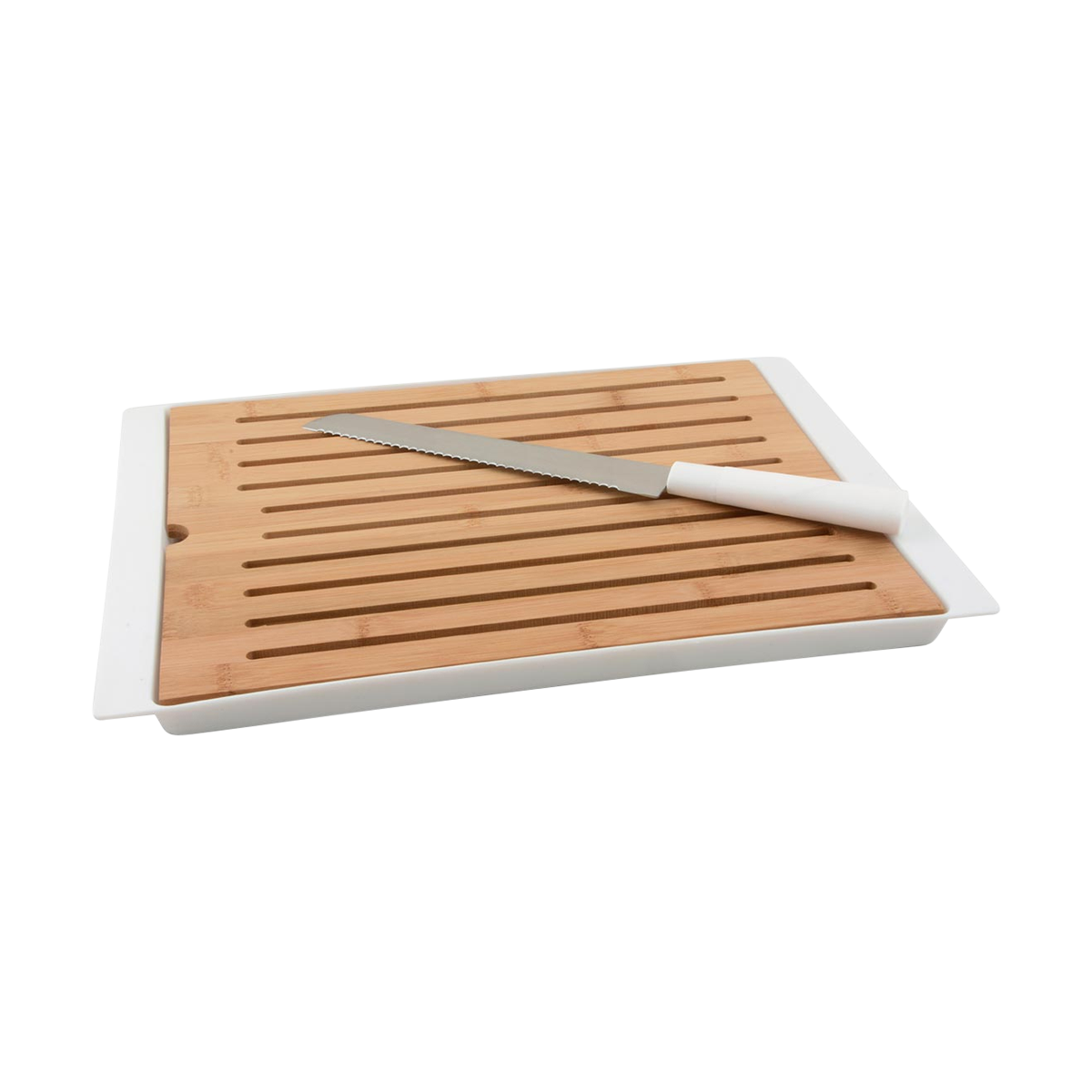 Siem bamboe houten snijplank wit - met broodmes
