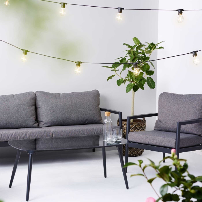 Casper 4 delige tuin loungeset donkergrijs -  met zitkussens - tuinset - buiten - terras