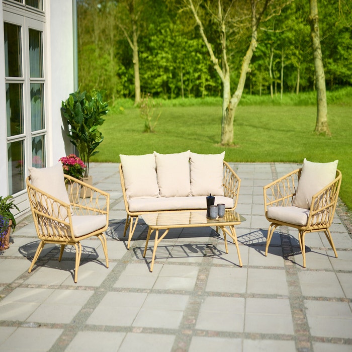 Camilla 4 delige tuin loungeset zand - met zitkussens - tuinset - buiten - rattan