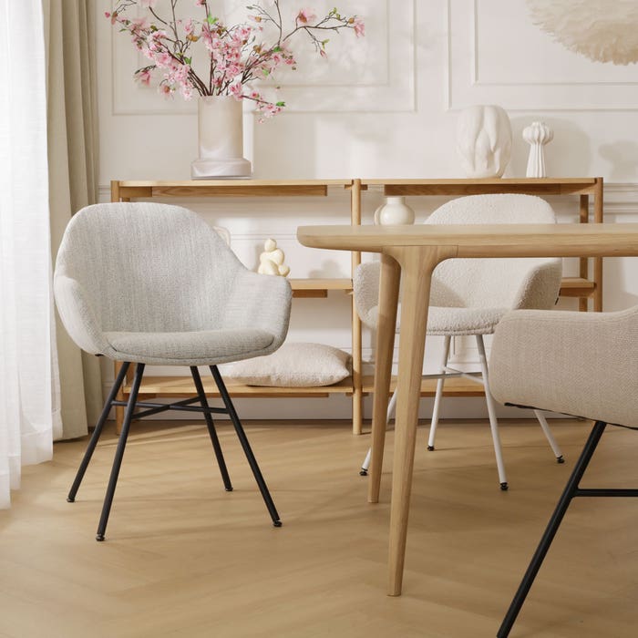 design eetkamerstoel beige gemêleerd - zwart onderstel Noa-Mae 